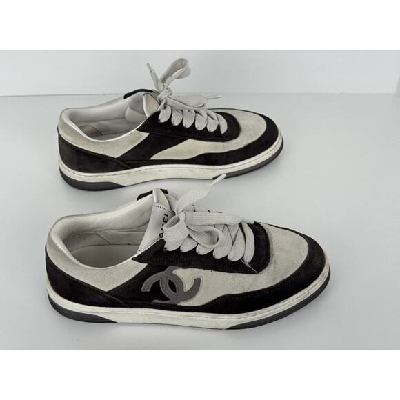 Chanel Fabric Women’s Logo Sneakers in Black and White, Size 37.5 - Picture 5 of 16
